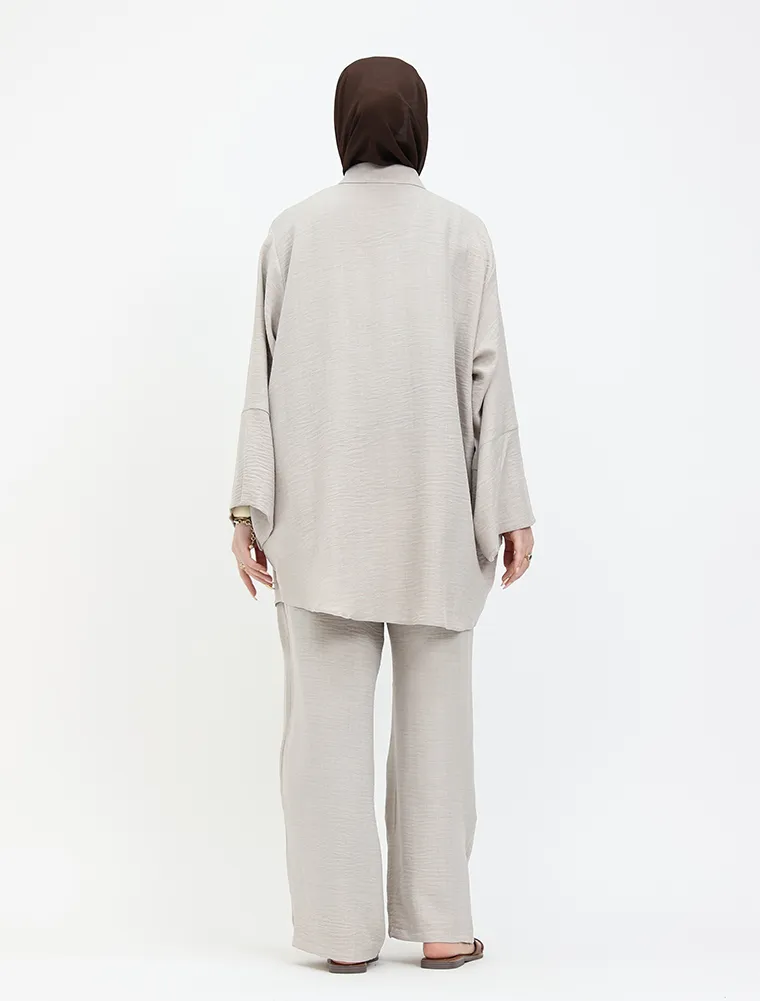 Stone Linen Feel Button Detail Co Ord Set